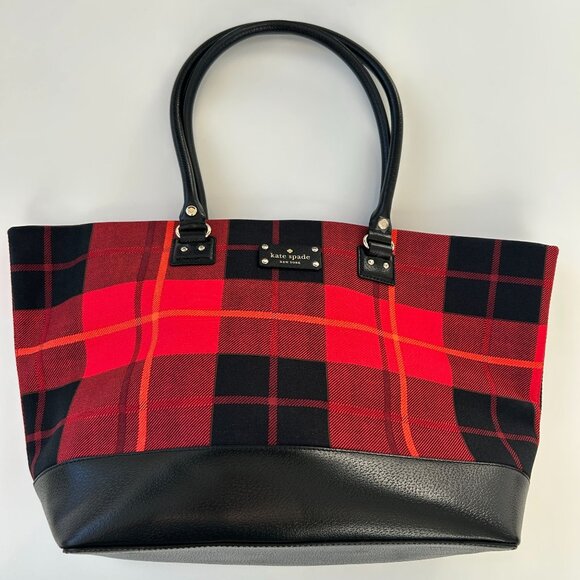 NWOT Kate Spade New York Medium Harmony Plaid Tote Bag With Black Leather Bottom - Picture 8 of 13